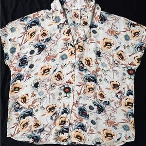 Cream and White Boxy Button Down Shirt with Notched Collar